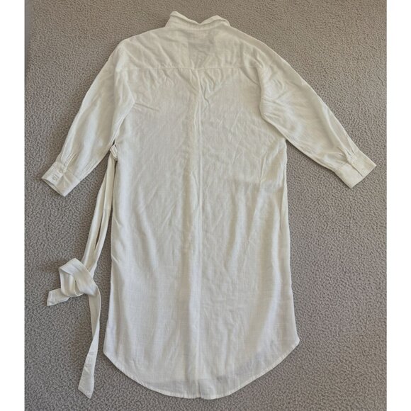 L Space Shirt Dress White Belted Button Up Long Sleeve Pocket Beachy - Picture 2 of 10